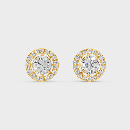 Elegant Yellow Gold Round Diamond Stud Earrings 1.70 Ct Designer Jewelry