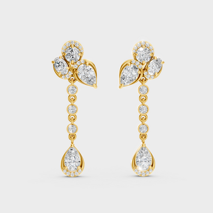 Elegant Yellow Gold Multi Shape Diamond Drop Earrings 5.57 Ct Designer Statement Jewelry