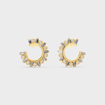 Yellow Gold Round Baguette Diamond Earrings 0.77 Ct Lab Created Brilliant Sparkle