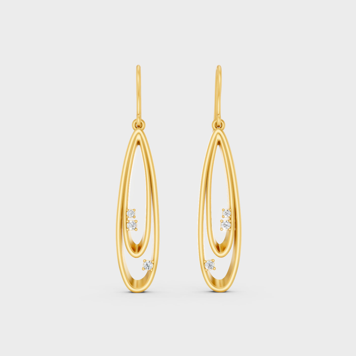 Elegant Yellow Gold Round Diamond Drop Earrings 0.11 Ct Minimal Designer Jewelry