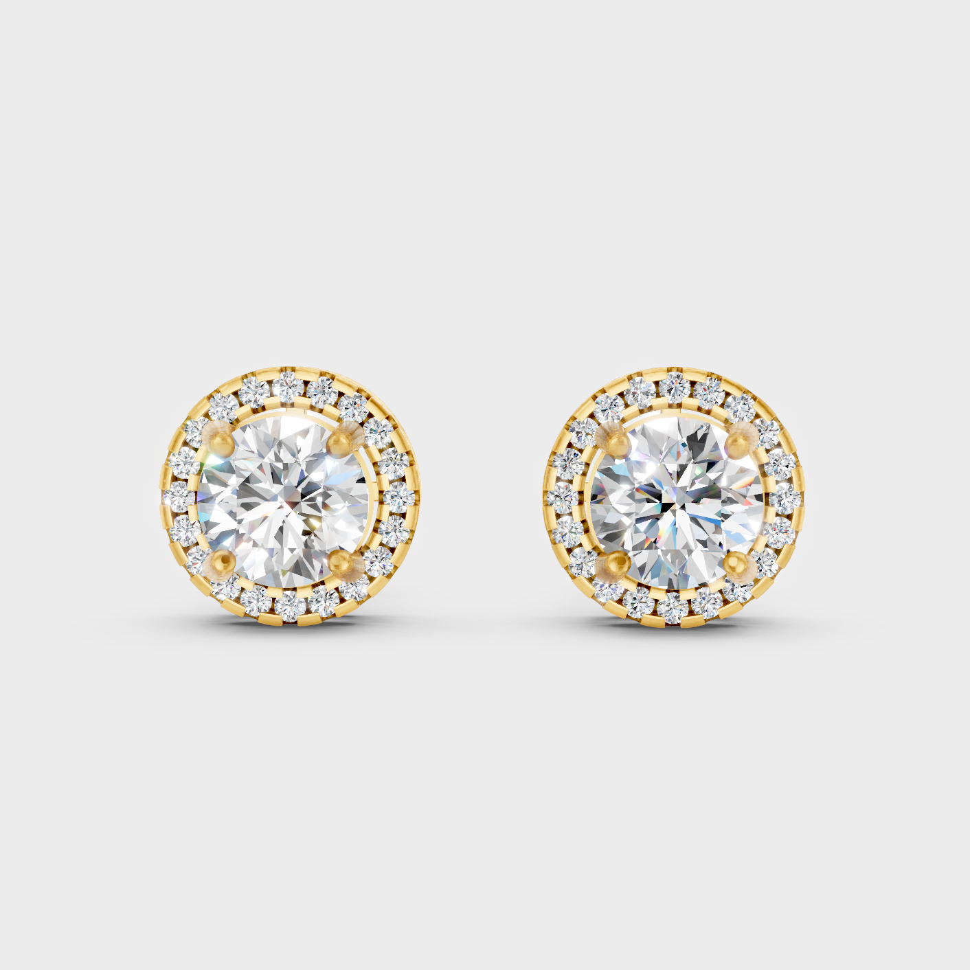Elegant Yellow Gold Halo Diamond Stud Earrings 2.90 Ct Luxury Statement