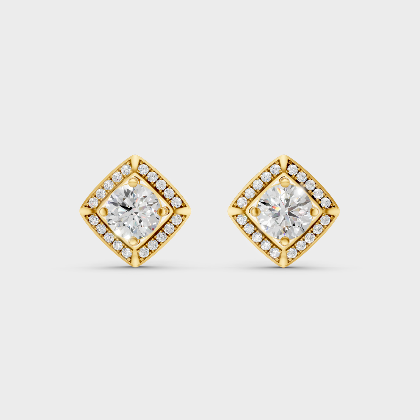 Elegant Yellow Gold Halo Diamond Stud Earrings 2.98 Ct Luxury Statement
