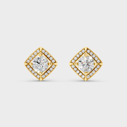 Elegant Yellow Gold Halo Diamond Stud Earrings 2.98 Ct Luxury Statement