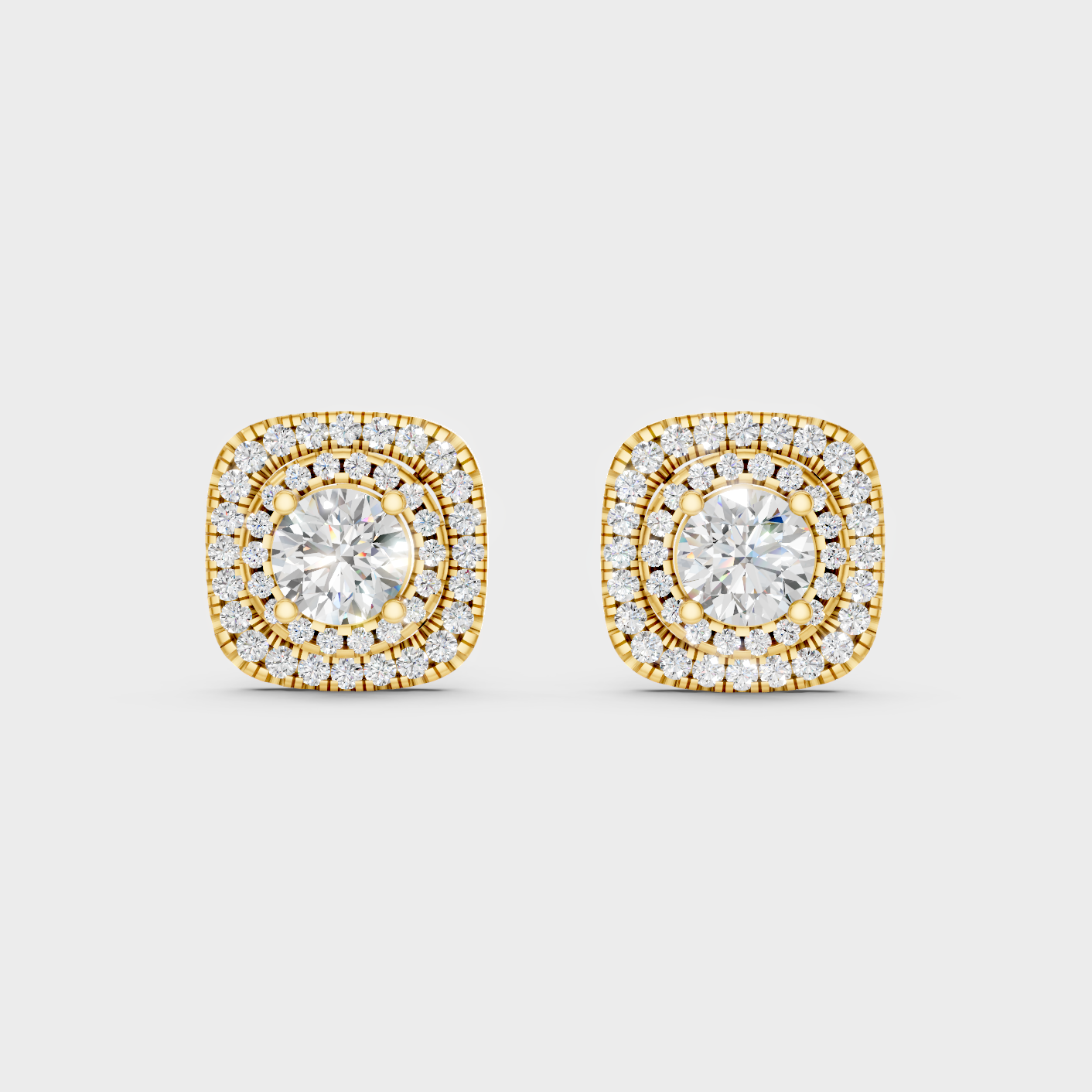 Elegant Yellow Gold Double Halo Diamond Stud Earrings 3.90 Ct Luxury Statement