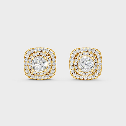 Elegant Yellow Gold Double Halo Diamond Stud Earrings 3.90 Ct Luxury Statement