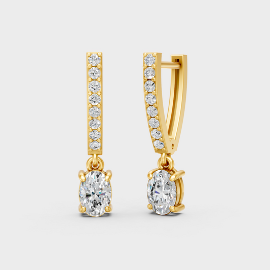 1.29 Ct Total Round Oval Lab Grown Diamond Earrings In Yellow Gold Luxury Jewelry