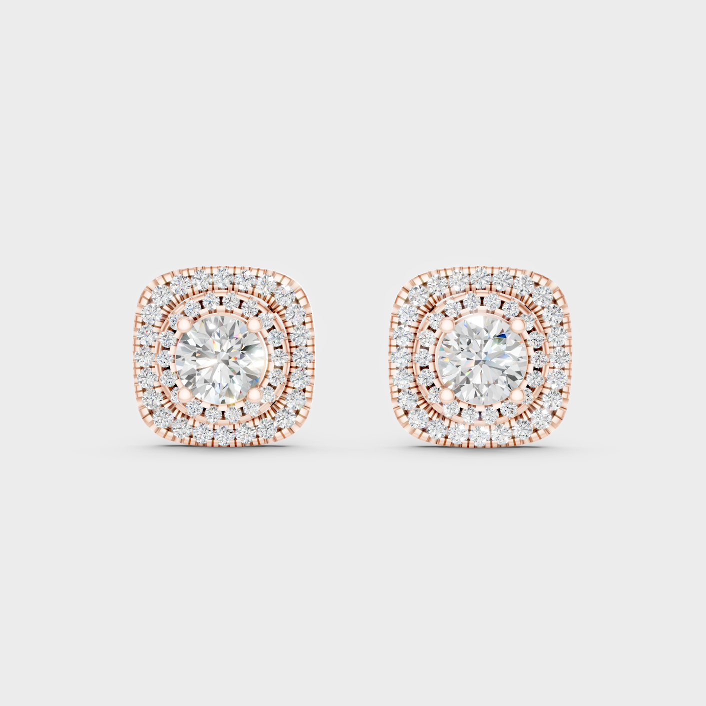 Rose Gold Luxury Double Halo Diamond Stud Earrings 3.90 Ct Lab Grown Designer Look