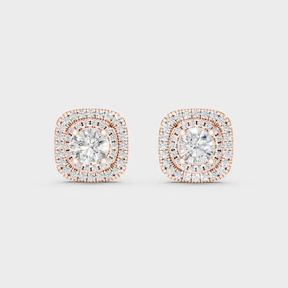Rose Gold Luxury Double Halo Diamond Stud Earrings 3.90 Ct Lab Grown Designer Look