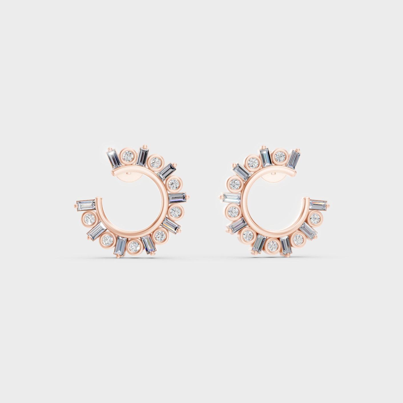 Rose Gold Round Baguette Diamond Earrings 0.385 Ct Each Ethical Lab Grown Jewelry