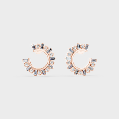 Rose Gold Round Baguette Diamond Earrings 0.385 Ct Each Ethical Lab Grown Jewelry
