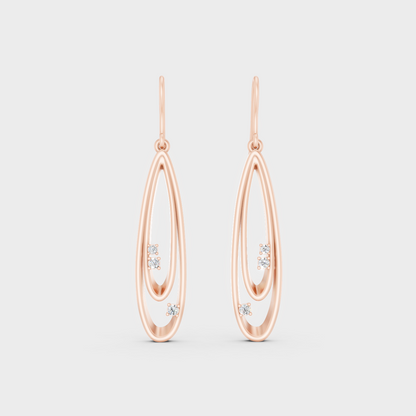 Rose Gold Luxury Round Diamond Drop Earrings 0.11 Ct Lab Grown Everyday Look
