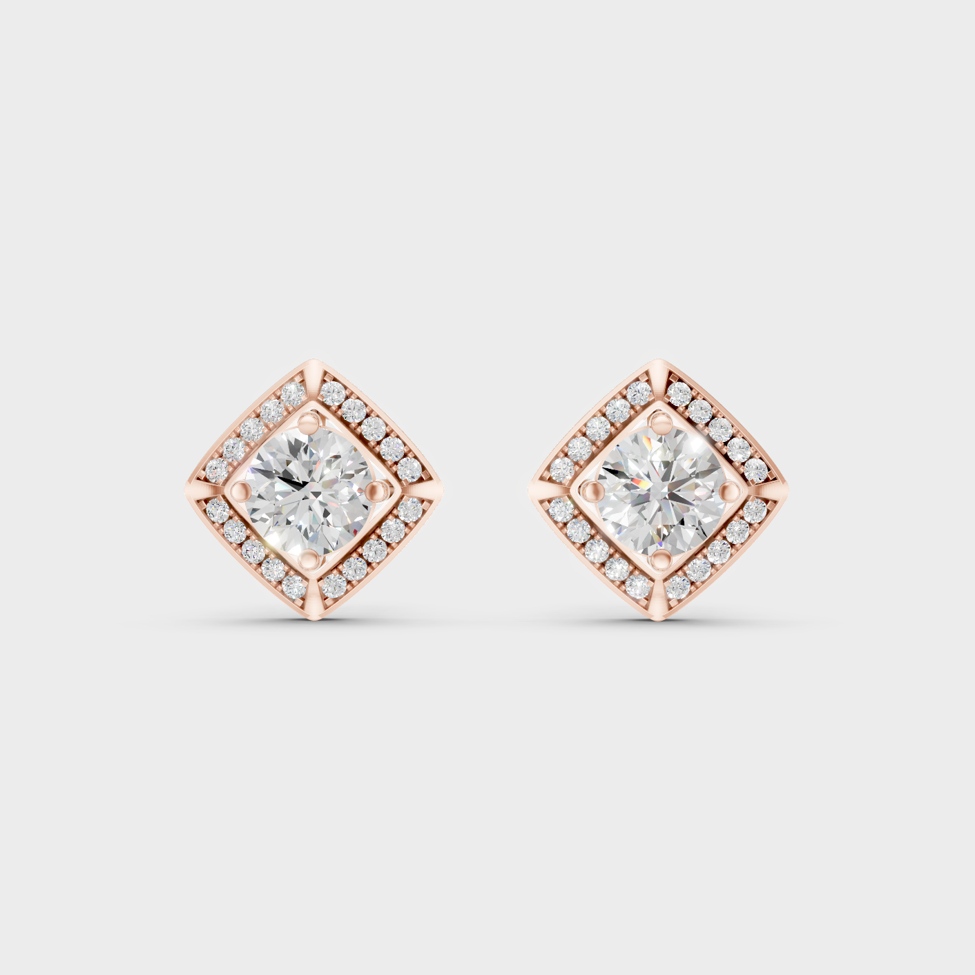 Rose Gold Luxury Halo Diamond Stud Earrings 2.98 Ct Lab Grown Designer Look