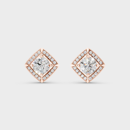 Rose Gold Luxury Halo Diamond Stud Earrings 2.98 Ct Lab Grown Designer Look