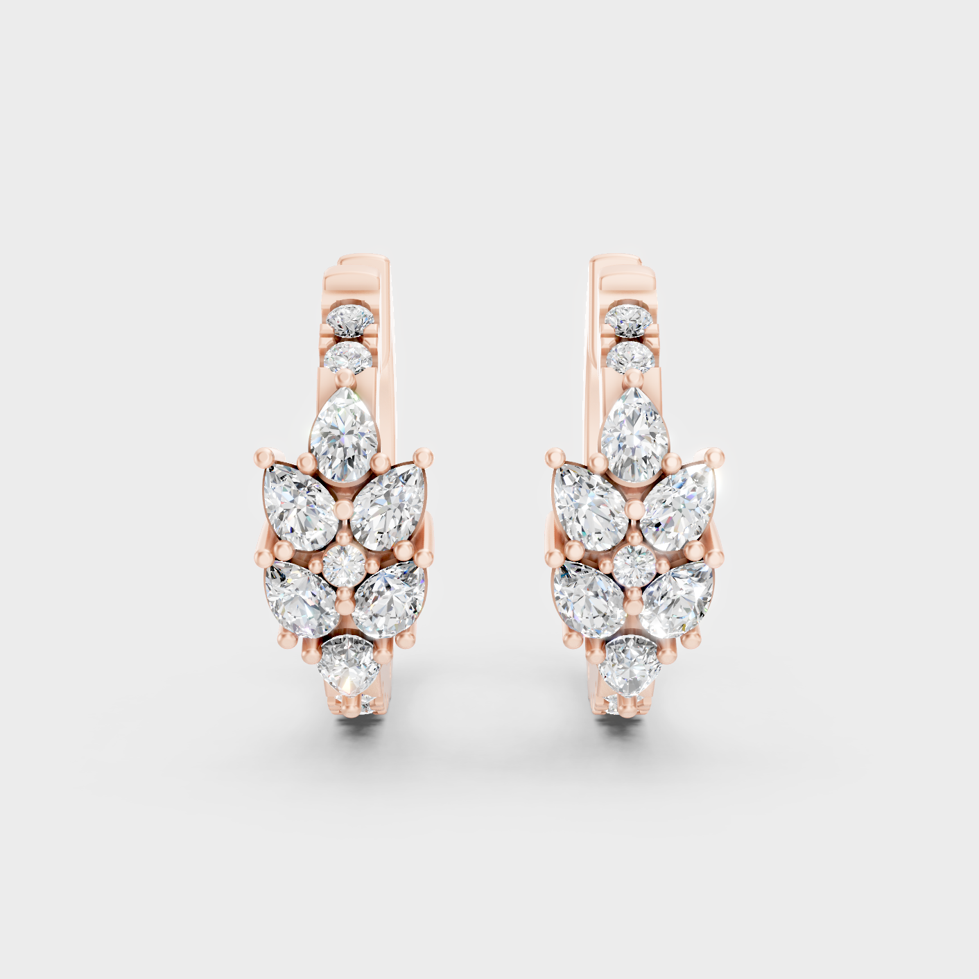 Rose Gold Luxury Round Pear Diamond Hoop Earrings 1.61 Ct Lab Grown Statement Look