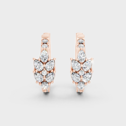 Rose Gold Luxury Round Pear Diamond Hoop Earrings 1.61 Ct Lab Grown Statement Look