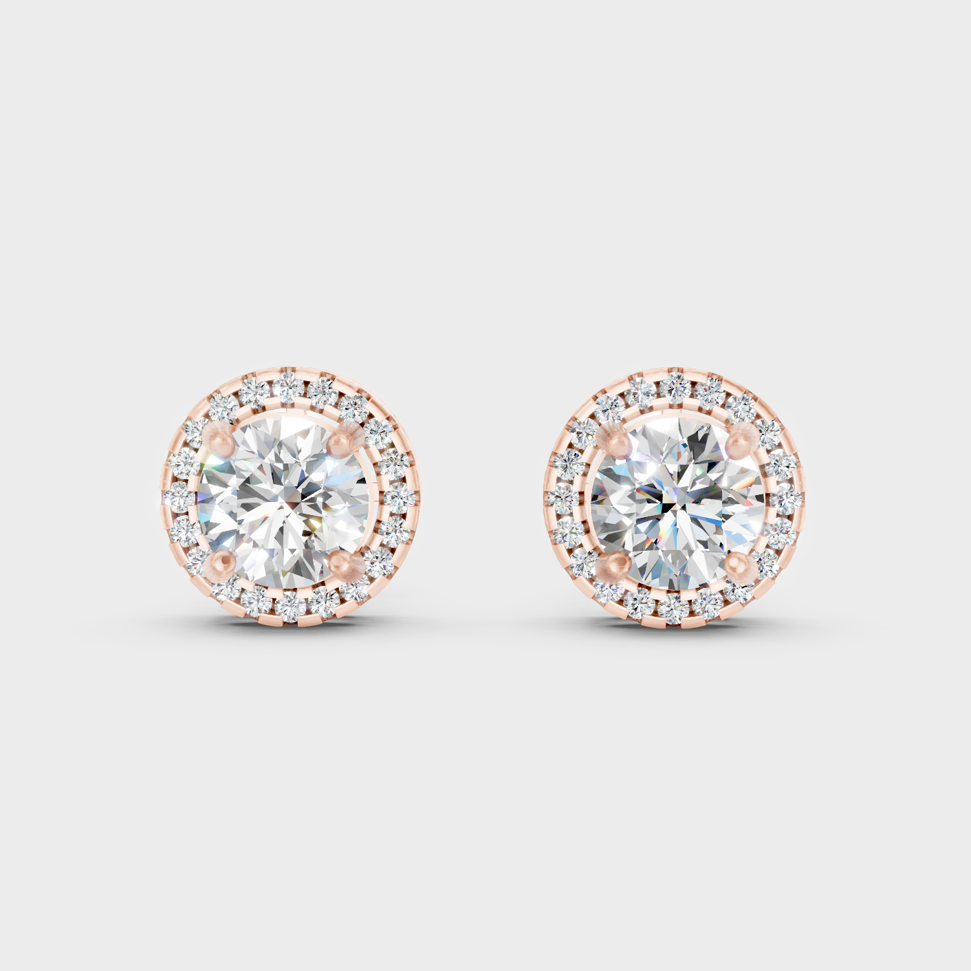 Rose Gold Luxury Halo Diamond Stud Earrings 2.90 Ct Lab Grown Designer Look