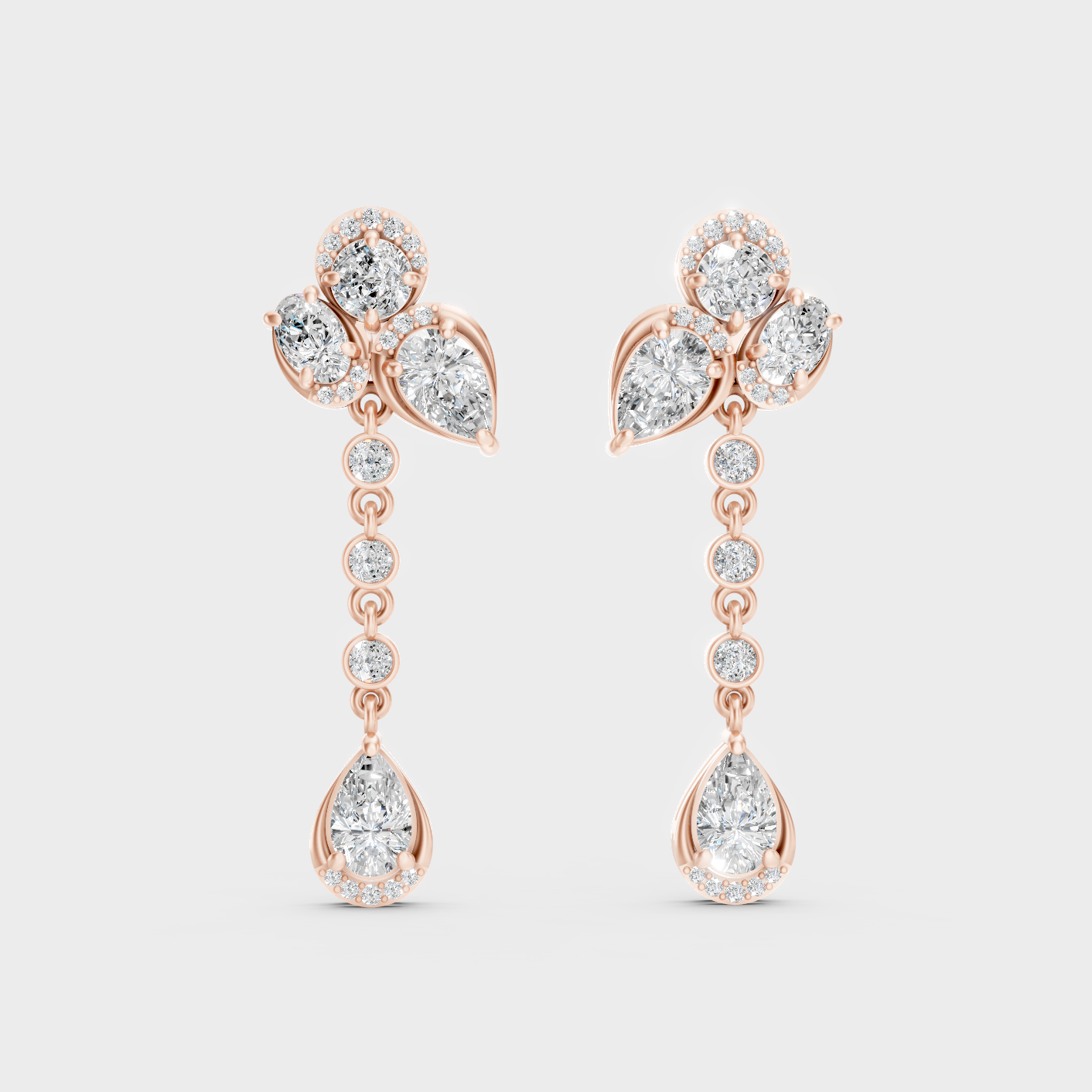 Rose Gold Luxury Multi Shape Diamond Drop Earrings 5.57 Ct Lab Grown Glamorous Look