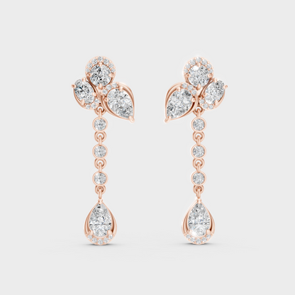 Rose Gold Luxury Multi Shape Diamond Drop Earrings 5.57 Ct Lab Grown Glamorous Look