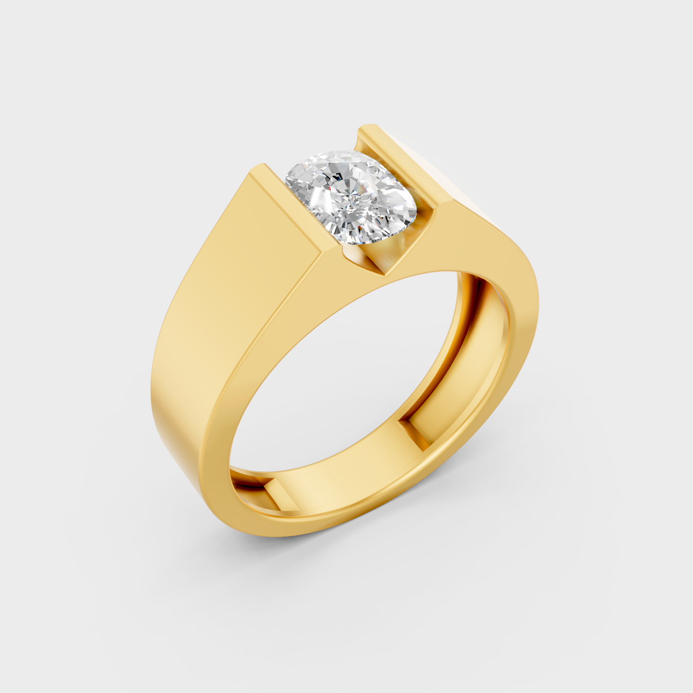 Yellow Gold Cushion Cut Diamond Mens Ring 1.65 Ct Lab Created Brilliant Sparkle