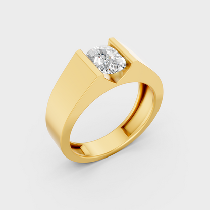 Yellow Gold Cushion Cut Diamond Mens Ring 1.65 Ct Lab Created Brilliant Sparkle