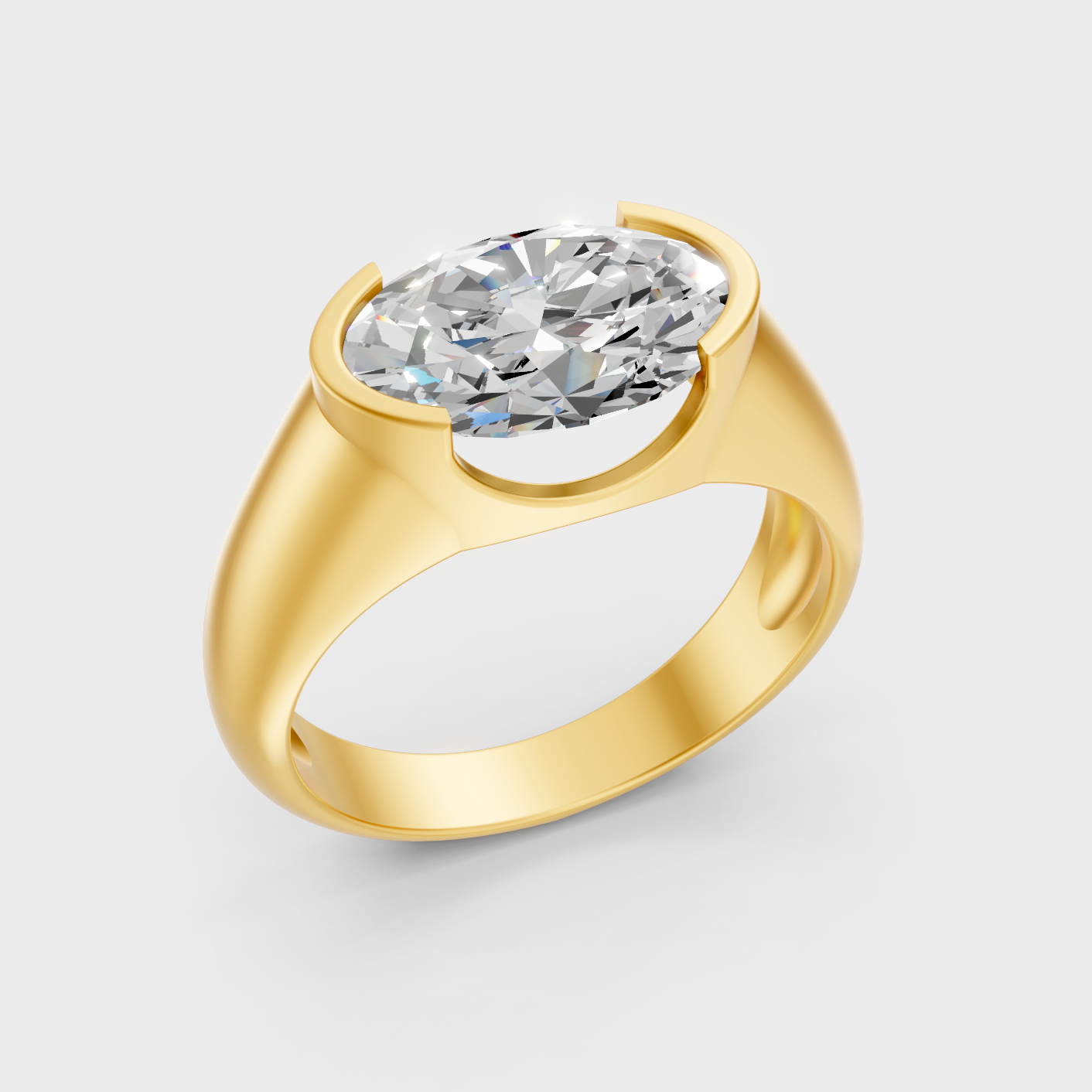 Yellow Gold Oval Cut Diamond Mens Ring 1 To 5 Ct Lab Created Brilliant Sparkle
