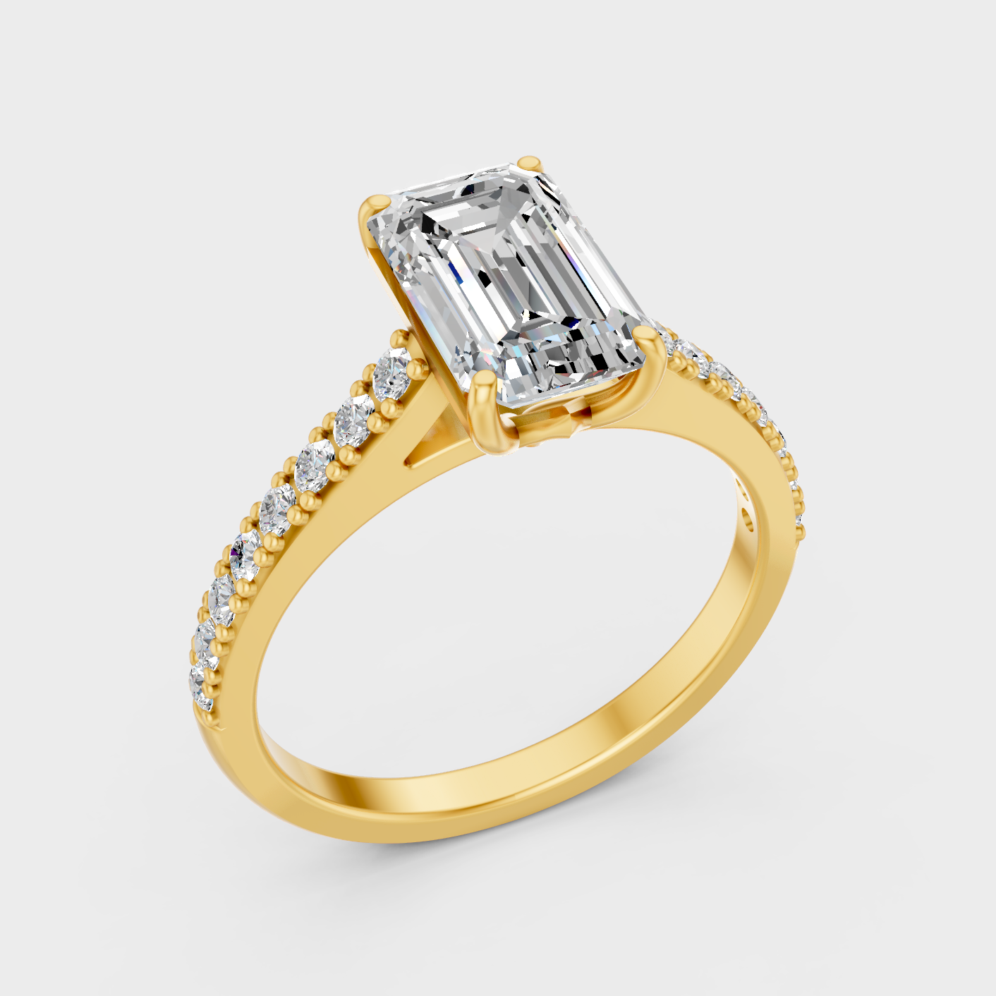 1.62 Ct Emerald & Round Cut Lab Grown Diamond Ring