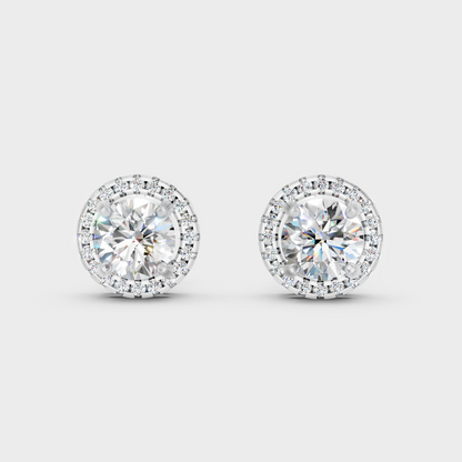 White Gold Halo Round Diamond Stud Earrings 2.90 Ct Certified Fine Jewelry