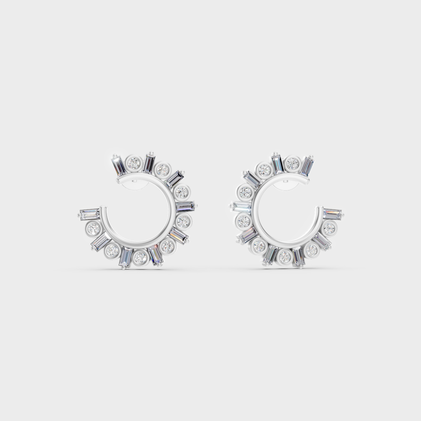 White Gold Round Baguette Diamond Earrings 0.77 Ct Lab Grown Classic Style