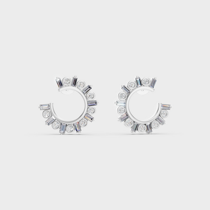 White Gold Round Baguette Diamond Earrings 0.77 Ct Lab Grown Classic Style