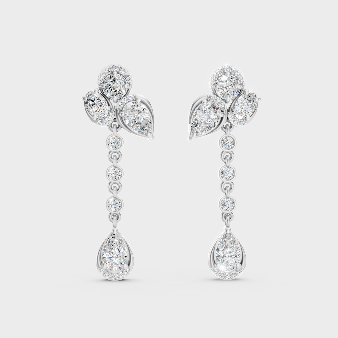 White Gold 5.57 Ct Lab Grown Round Oval Pear Diamond Drop Earrings Certified Fine Jewelry