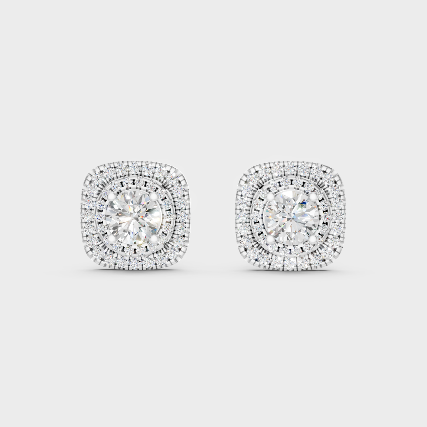 Platinum 950 Double Halo Round Diamond Stud Earrings 3.90 Ct Lab Grown Luxury Style
