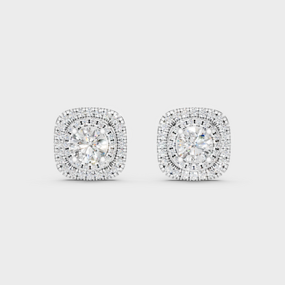 Platinum 950 Double Halo Round Diamond Stud Earrings 3.90 Ct Lab Grown Luxury Style