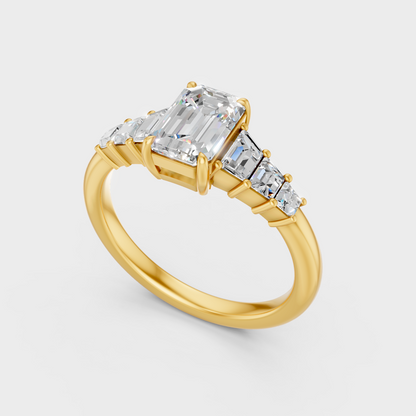 Yellow Gold Emerald Cut Lab Diamond Ring 1.75 Ct Elegant Womens Jewelry