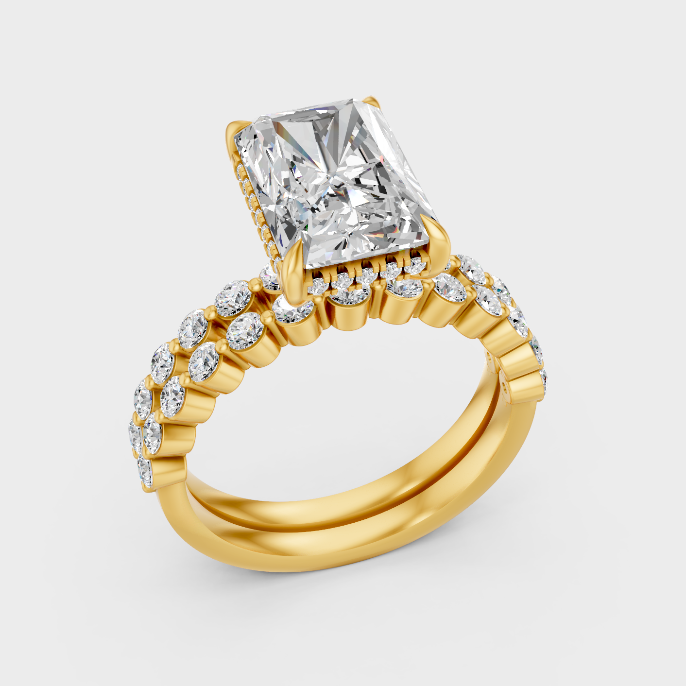Yellow Gold Radiant Cut Diamond Ring Set 4 Ct Lab Created Brilliant Sparkle