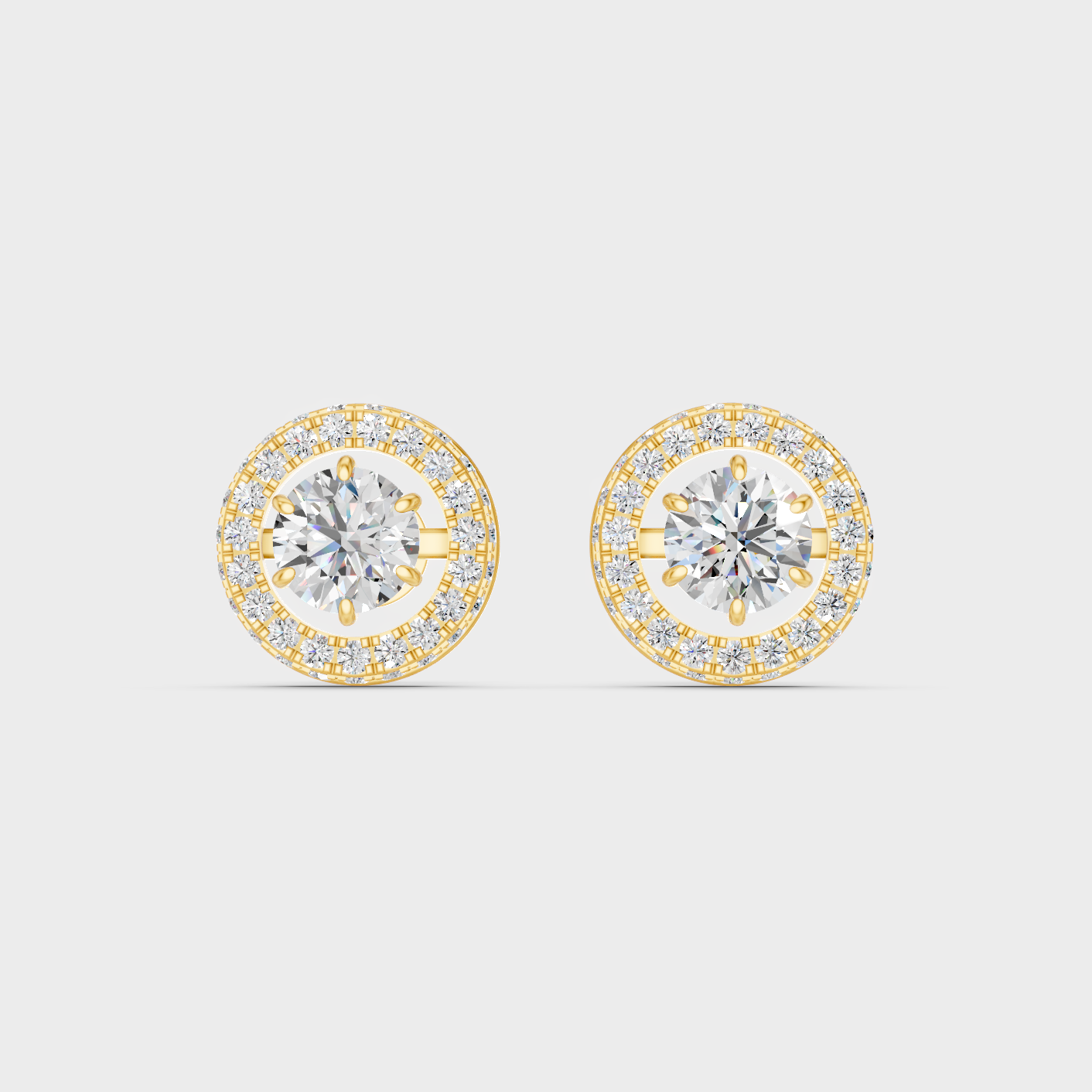 Elegant Yellow Gold Round Diamond Halo Earrings 3.26 Ct Designer Jewelry