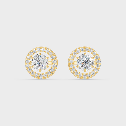 Elegant Yellow Gold Round Diamond Halo Earrings 3.26 Ct Designer Jewelry