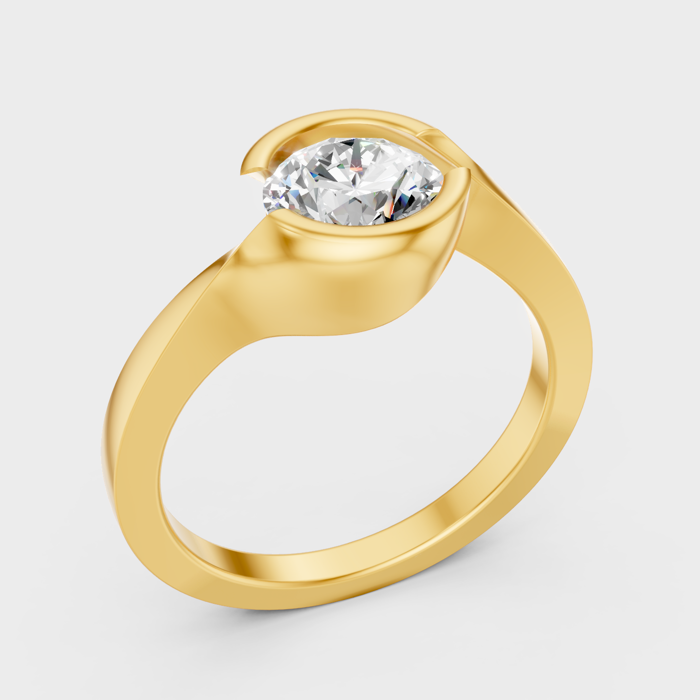 Elegant 1 Carat Round Diamond Ring In Yellow Gold