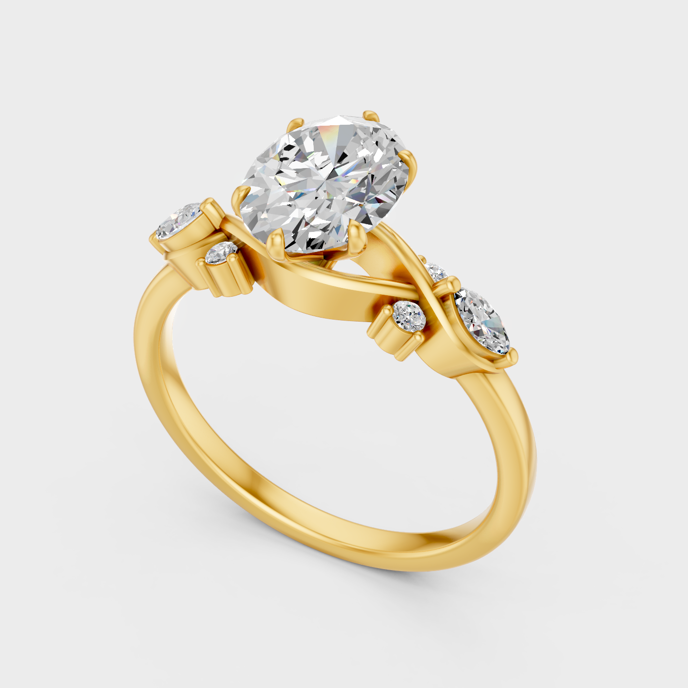 Yellow Gold Oval Marquise Diamond Ring 1.78 Ct Elegant Womens Jewelry
