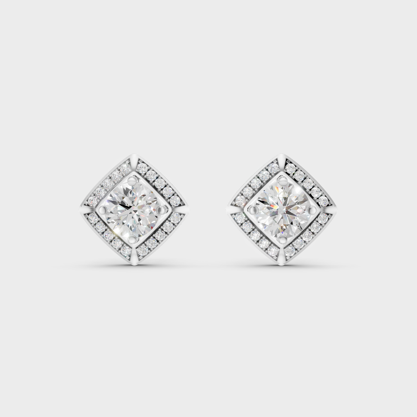 White Gold Halo Round Diamond Stud Earrings 2.98 Ct Certified Fine Jewelry
