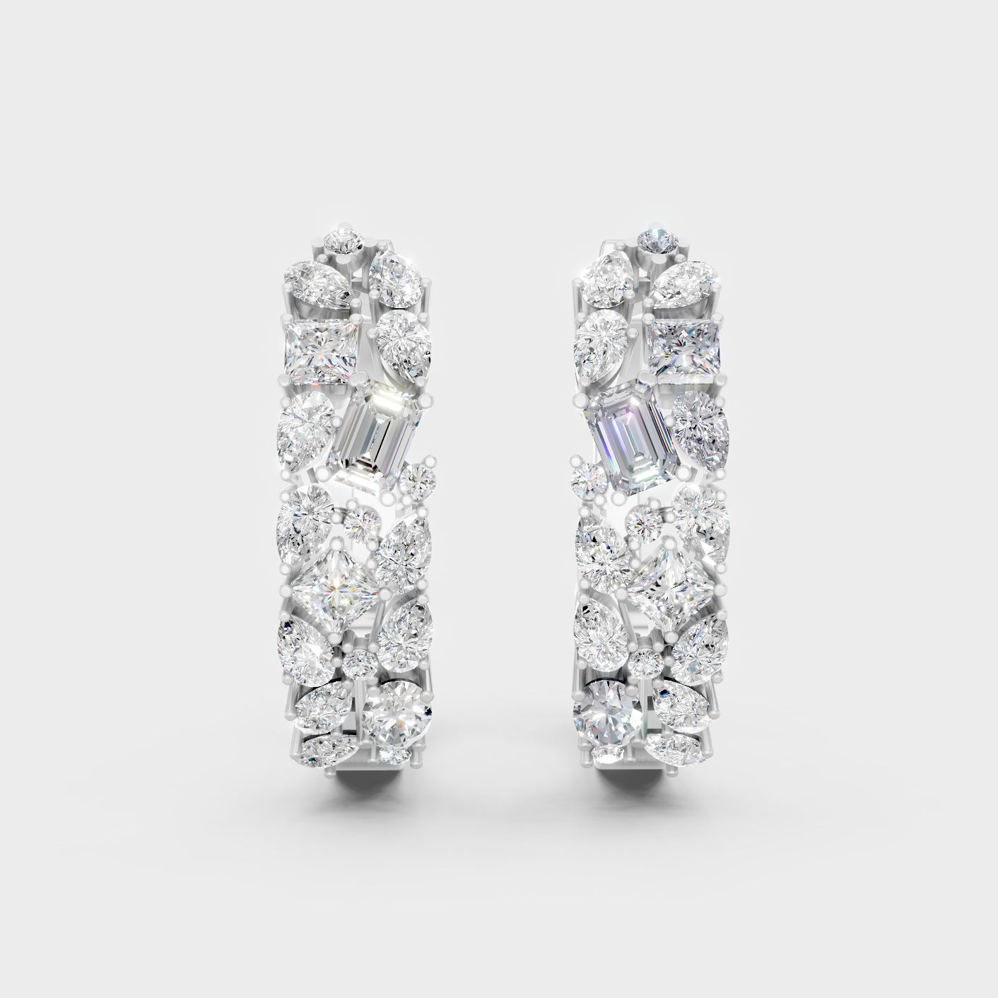 Platinum 950 Multi Shape Diamond Hoop Earrings 0.80 Ct Premium Designer Jewelry