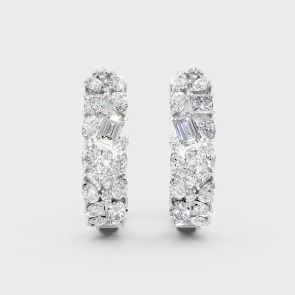 Platinum 950 Multi Shape Diamond Hoop Earrings 0.80 Ct Premium Designer Jewelry
