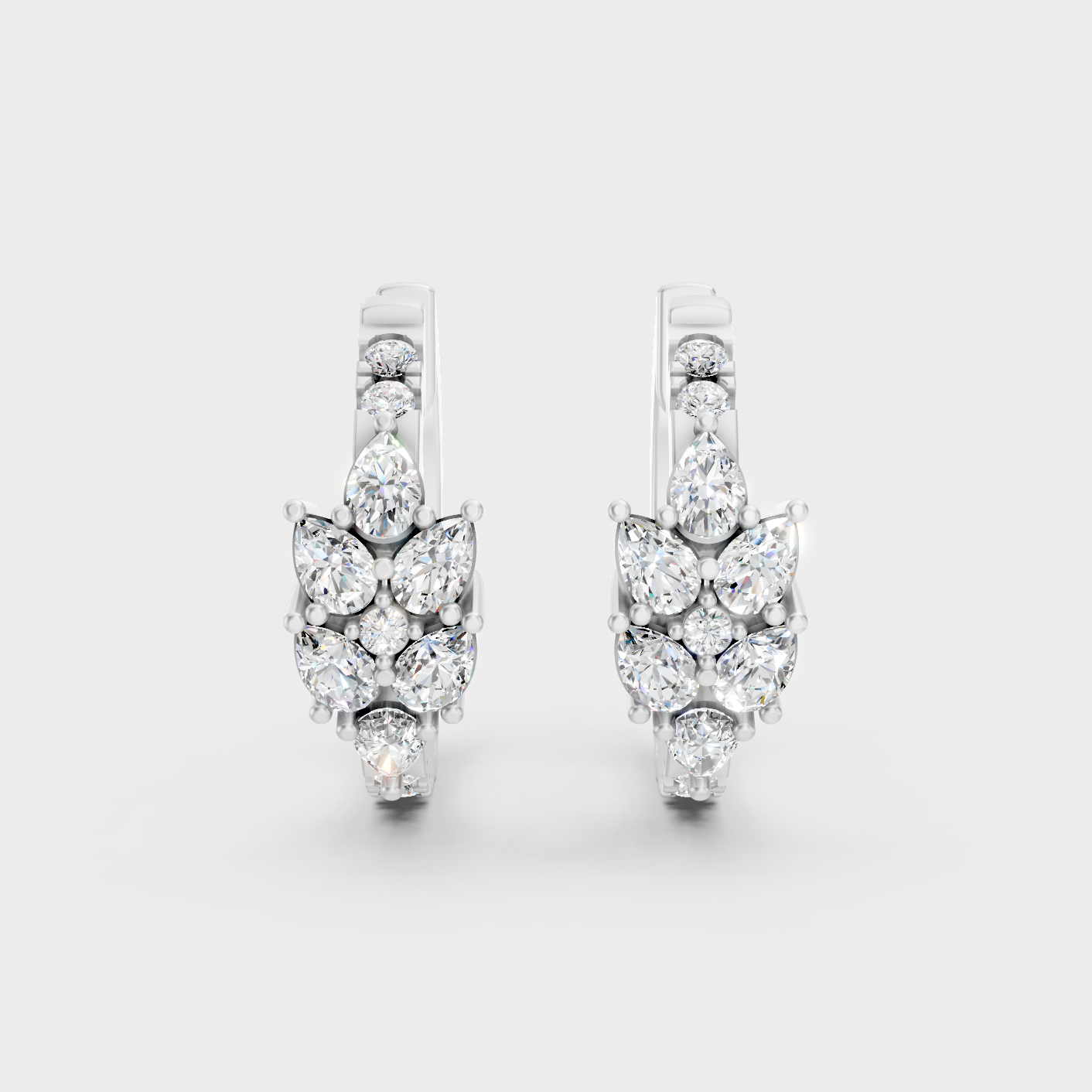 White Gold Round Pear Diamond Hoop Earrings 1.61 Ct Lab Grown Classic Style