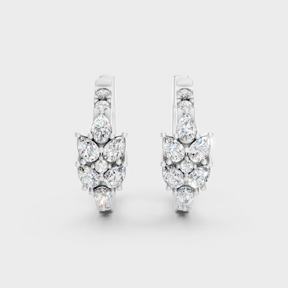 White Gold Round Pear Diamond Hoop Earrings 1.61 Ct Lab Grown Classic Style