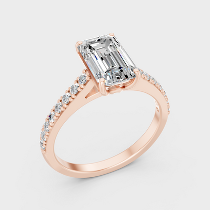 1.62 Ct Emerald & Round Cut Lab Grown Diamond Ring