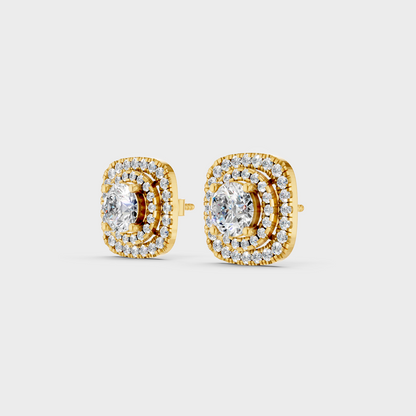 9K 14K 18K Yellow Gold Double Halo Diamond Stud Earrings 3.90 Ct Lab Grown Fine Jewelry