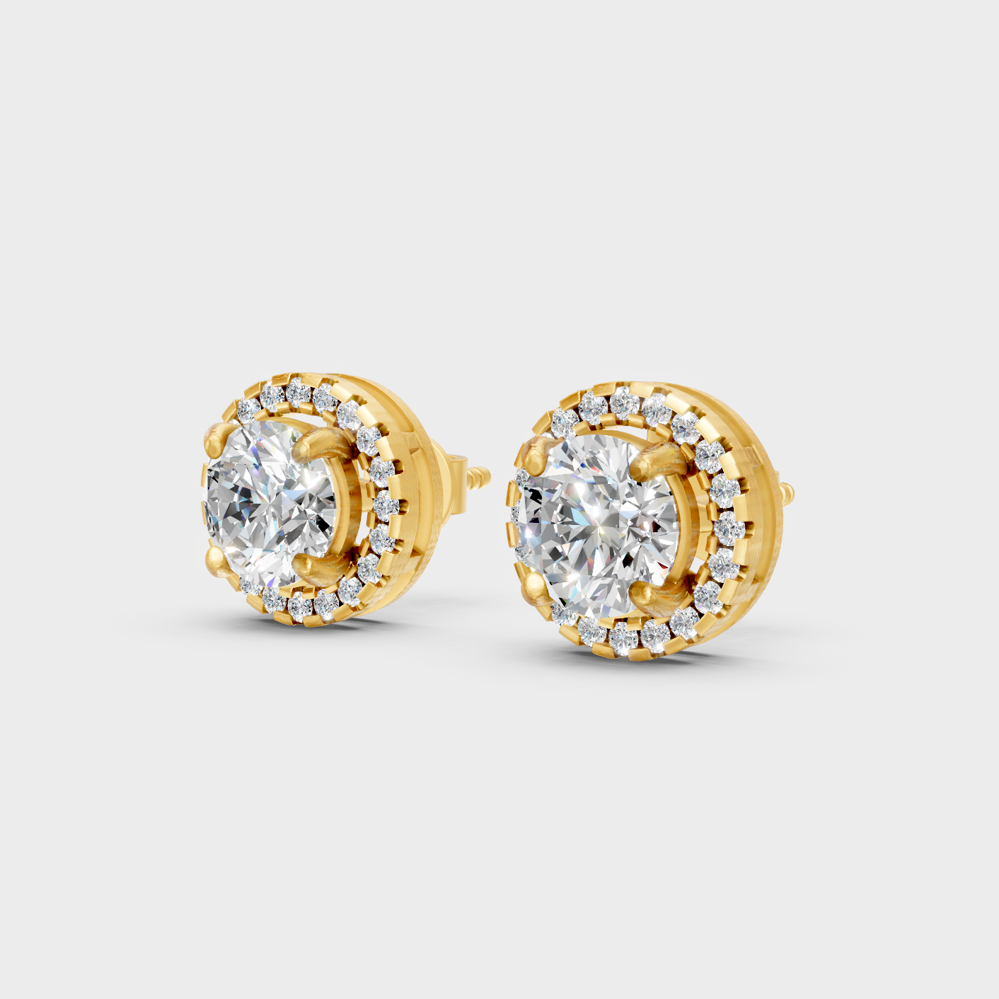 9K 14K 18K Yellow Gold Halo Diamond Stud Earrings 2.90 Ct Lab Grown Fine Jewelry