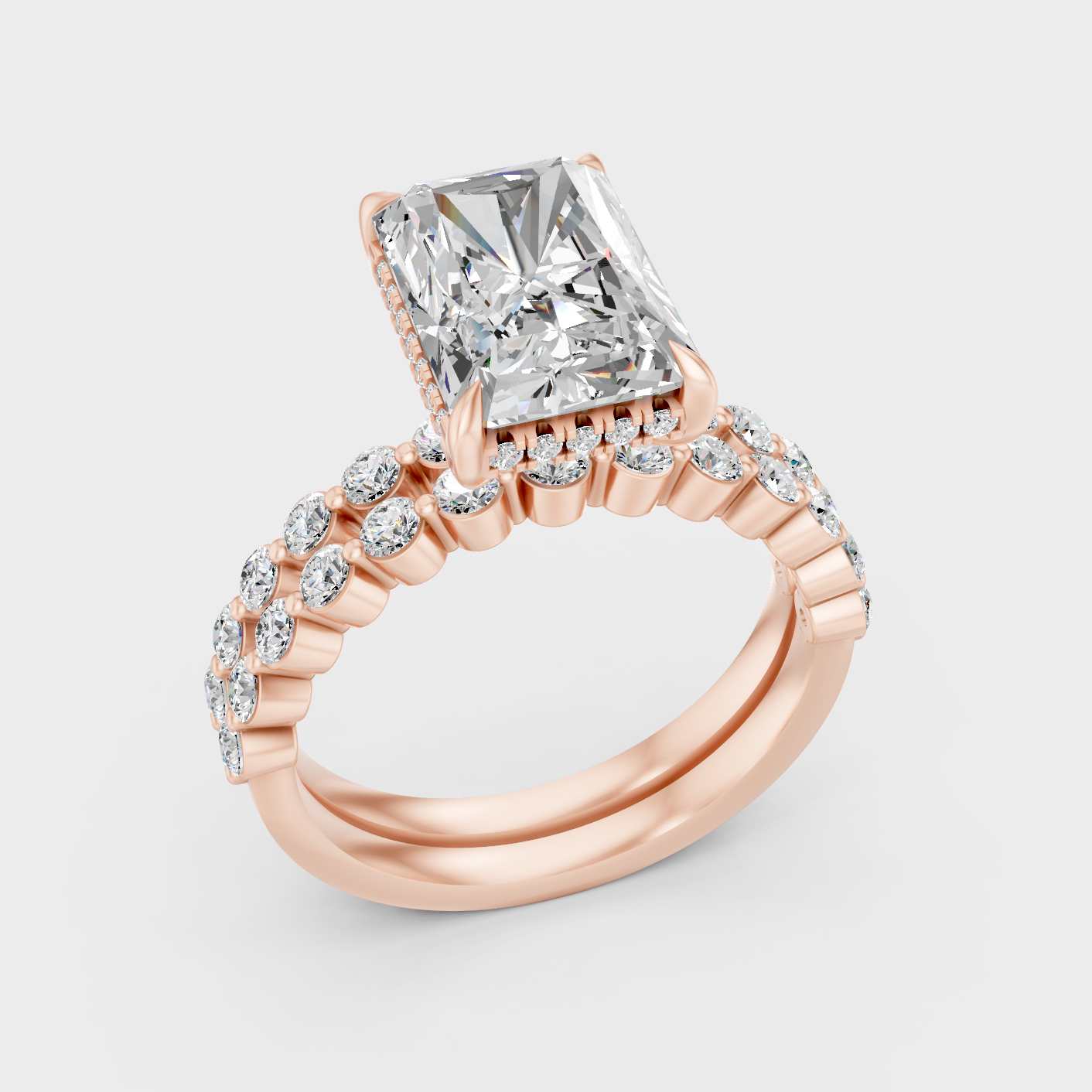 Rose Gold Radiant Diamond Ring Set 4 Ct Ethical Sparkle Jewelry