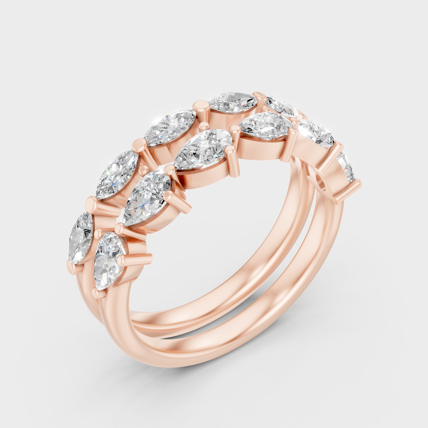 Marquise Pear Lab Diamond Band Set In Rose Gold Luxury Style