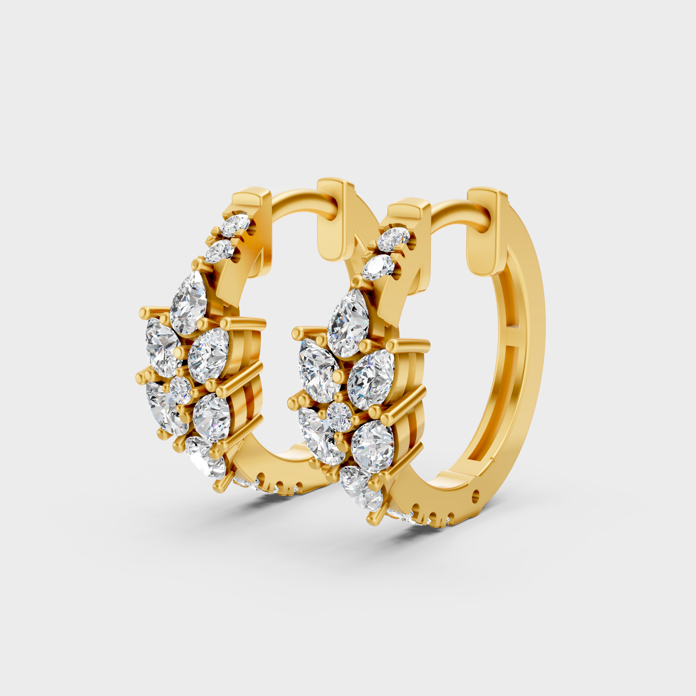 9K 14K 18K Yellow Gold Round Pear Diamond Hoop Earrings 1.61 Ct Lab Grown Fine Jewelry