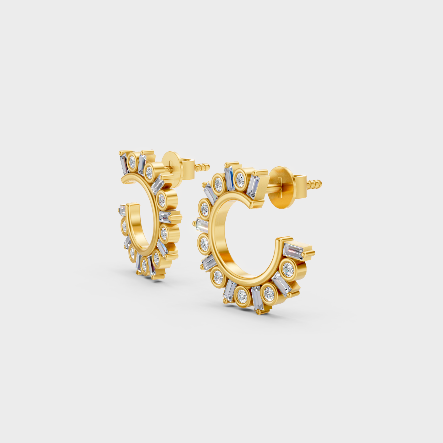 9K 14K 18K Yellow Gold Round Baguette Diamond Earrings 0.77 Ct Lab Grown Fine Jewelry